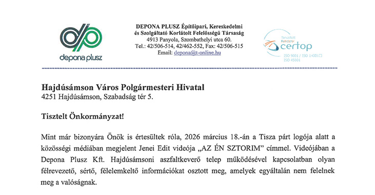 Lakossági tájékoztatás aszfaltkeverővel kapcsolatban