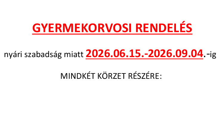 Nyári gyermekorvosi rendelés – 2026