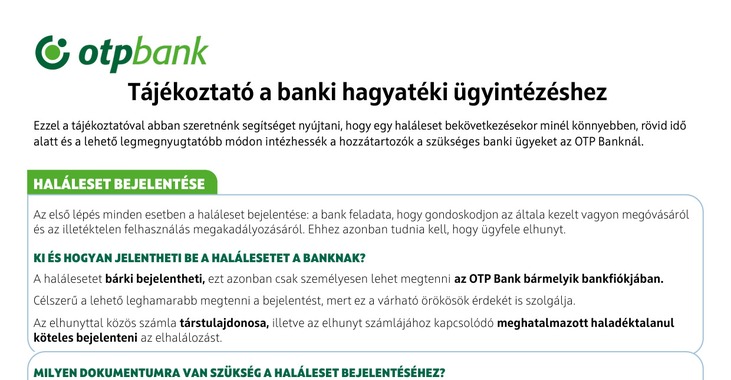 Tájékoztató a banki hagyatéki ügyintézéshez